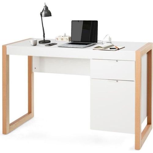 Costway Bureau Informatique Style Moderne 112,5 X 50 X 75 Cm 2 Tiroirs,Table D?Etude Pour Chambre De Bureau À Domicile En Mdf