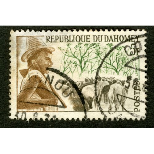Timbre Oblitéré République Du Dahomay, 5 F, Postes