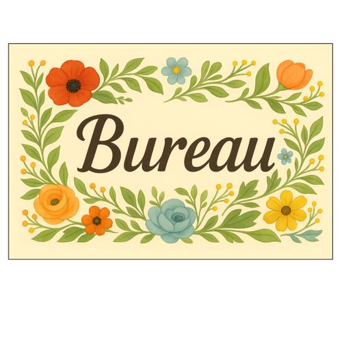 Plaque de Porte Bureau Fleurie en Métal