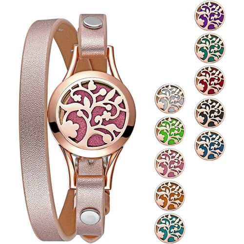 Chenquansarl-Bracelet Diffuseur D'huiles Essentielles Arbre De Vie Aimant Rond Ouvert En Acier Inoxydable Avec 10 Pièces Recharge Coussins Lavable,Bon Cadeau De Fête Des Mères Noël Saint-Valentin 