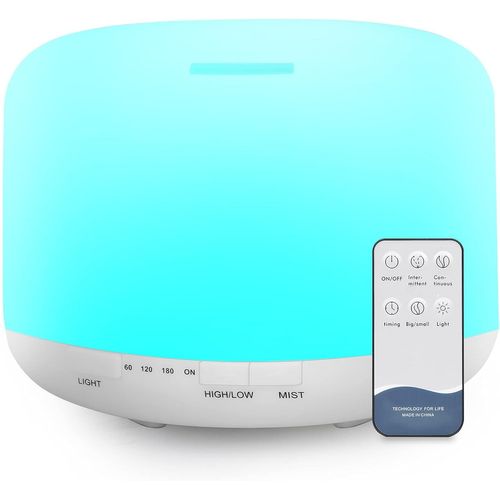 Chenquansarl-Diffuseur D'huiles Essentielles, Sans Bpa, Humidificateur À Ultrasons Avec Télécommande Et 7 Différentes Lumières Changeantes, Arrêt Automatique Sans Eau 