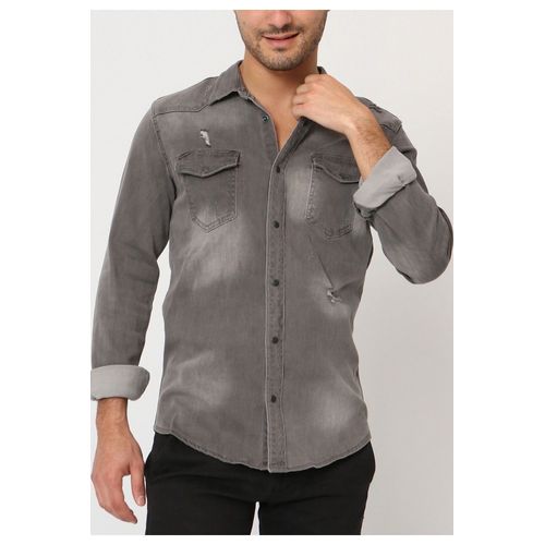 Chemise En Jeans Slim Fit Gris Homme