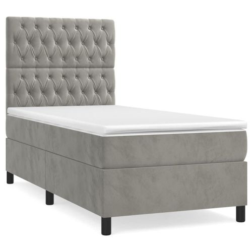 Vidaxl Lit À Sommier Tapissier Et Matelas Gris Clair 100x200cm Velours