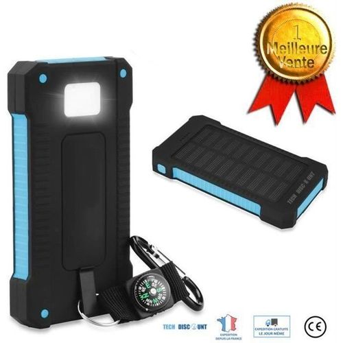 Batterie Externe Solaire 10000mah Batterie Portable De Secours Etanche Puissante Chargeur 2 Ports Usb Boussole Voyage Lampe Torche