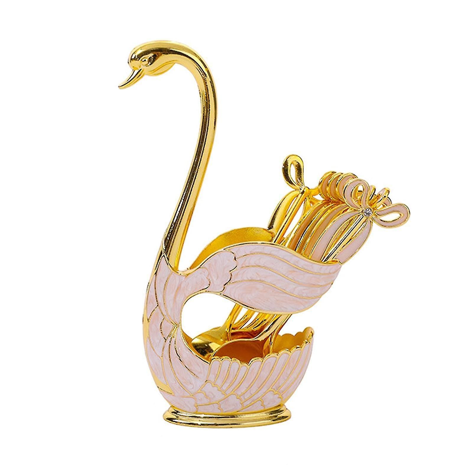 Support à Cuillères En Forme De Cygne Doré – Base + 6 Cuillères – Décoratif Et Pratique Pour Café, Dessert, Table