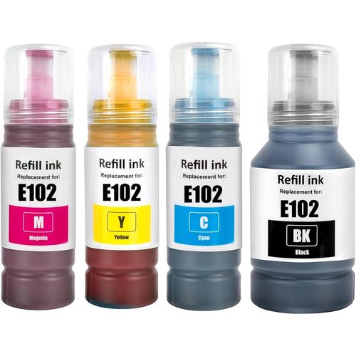 E102 Encre Compatible Avec T102 Pour Ecotank Et-2700 Et-2750 Et-2751 Et-2756 Et-2850 Et-2851 Et-2856 Et-3700 Et-3750 Et-3850 Et-4750 Et-4850 Et-4856 Et-15000 Imprimante (Bk/C/M/Y)
