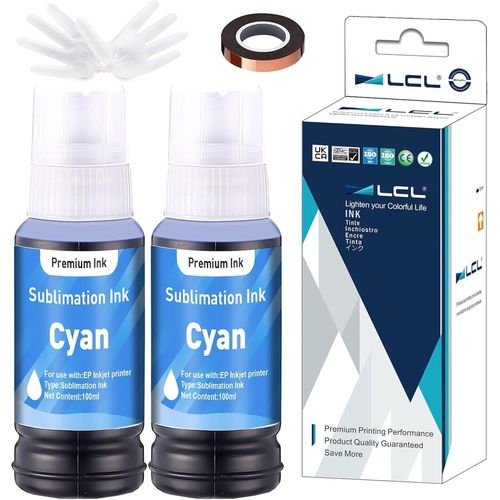 200Ml Recharge D'Encre À Sublimation (2 Cyan) Remplacement Pour Ecotank Et-2700 Et-2750 Et-2751 Et-2756 Et-3700 For Heat Transfer Mug Tumbler T Shirts(Autofill/Upgrade Version/Icc Free)