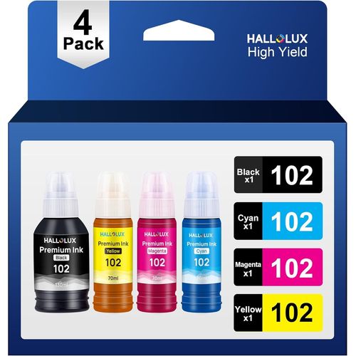 102 Encre Compatible Pour Ecotank 102Xl Bouteille D'Encre Pour Ecotank Et-2700 Et-2750 Et-2751 Et-2756 Et-3700 Et-3750 Et-4750 Et-15000 (Noir Cyan Magenta Jaune, 4-Pack)