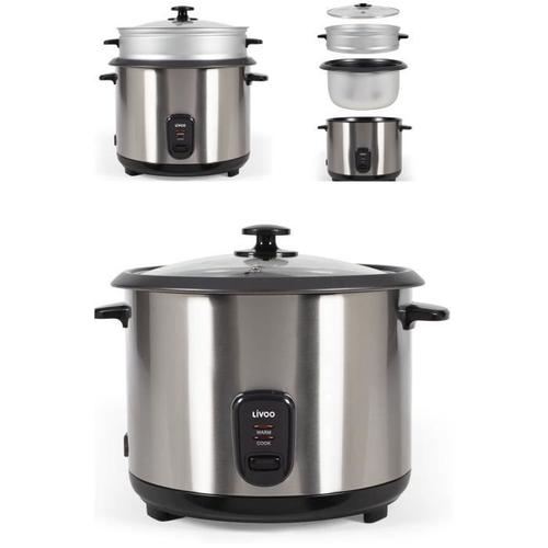 Cuiseur à Riz 2.8L 1000W INOX + Panier vapeur Revêtement antiadhésif Bol amovible Arrêt automatique