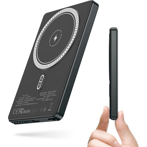 Batterie Externe Mag-Safe Power-Bank 5000mah 8mm Slim Portable Chargeur Sans Fil Powerbank Avec Rapide Cable Usb-C Pd 20w Compatible Avec Iphone 16/15/14/13/12 Mini/Pro/Pro (Gris Noir)