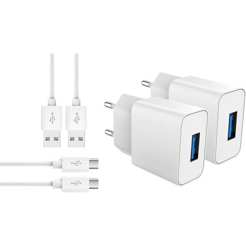 2x Chargeur Micro Usb 2a | 5v - Pr Secteur & Câble 1m Compatible Avec Android Samsung Galaxy A10 | J6 Plus, Huawei, Xiaomi - Blanc