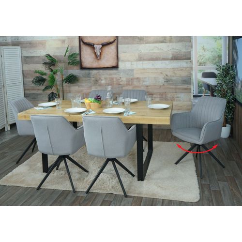 Lot De 6 Chaises De Salle À Manger Hwc-L79, Chaise De Cuisine Fauteuil Chaise Avec Accoudoirs, Pivotante Auto-Position Tissu/Textile   Gris Clair