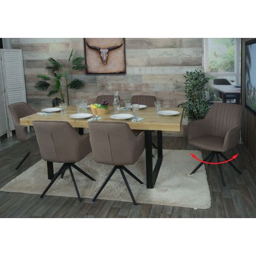Lot De 6 Chaises De Salle À Manger Hwc-L79, Chaise De Cuisine, Chaise Avec Accoudoirs, Pivotante Auto-Position Tissu/Textile   Marron