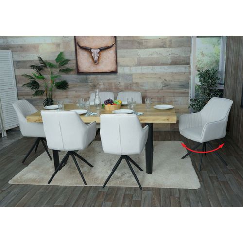 Lot De 6 Chaises De Salle À Manger Hwc-L79, Chaise De Cuisine, Chaise Avec Accoudoirs, Pivotante Auto-Position Tissu/Textile   Crème-Beige