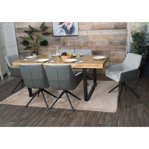Lot De 6 Chaises De Salle À Manger Hwc-L91, Chaise De Cuisine Accoudoir Pivotant Auto-Position Tissu/Textile   Gris Clair Similicuir Gris Foncé