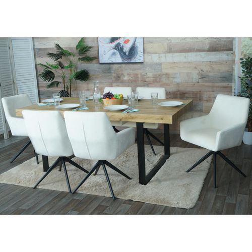 Lot De 6 Chaises De Salle À Manger Hwc-L91, Chaise De Cuisine Accoudoir Pivotant Auto-Position Tissu/Textile   Crème-Beige