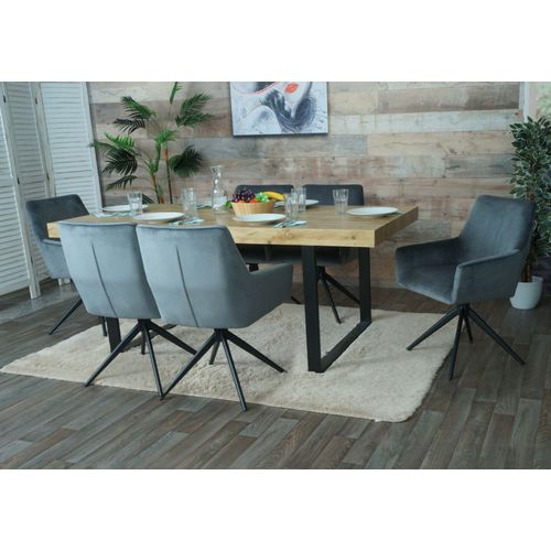 Lot De 6 Chaises De Salle À Manger Hwc-L91, Chaise De Cuisine Accoudoir Pivotant Auto-Position Tissu/Textile   Gris Foncé