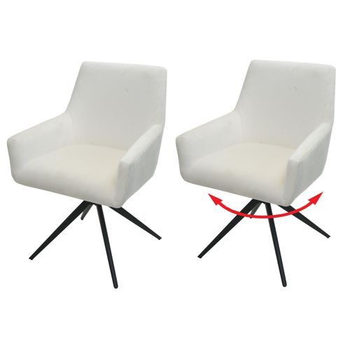 Lot De 2 Chaises De Salle À Manger Hwc-L91, Chaise De Cuisine Accoudoir Pivotant Auto-Position Tissu/Textile   Crème-Beige