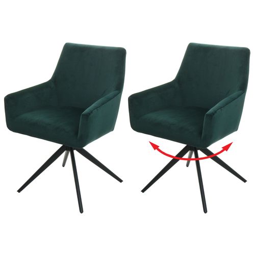 Lot De 2 Chaises De Salle À Manger Hwc-L91, Chaise De Cuisine Accoudoir Pivotant Auto-Position Tissu/Textile   Vert