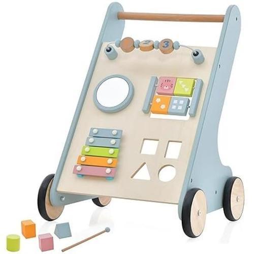 Trotteur pour Bébés en Bois COSTWAY 5 en 1 avec Panneau de Jeu, Espace de Rangement, Multifonctionnel