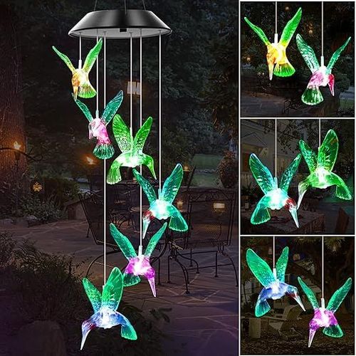 Carillons Éoliens Solaire Colibri Carillon de Vent LED Multicolore Suspendu Lampe Étanche Solaire Lumières Carillon Extérieure Décoration de Jardin Terrasse Patio Noël Cadeau pour Maman