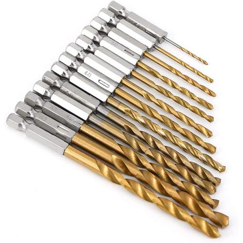 1,5mm - 6,5mm 13PCS HSS Forêt Plaqué en Titane Set Changement Rapide 1/4-Inch Hex Shank Twist Drill Bits Acier à Haute Vitesse Forets de Torsion Outils