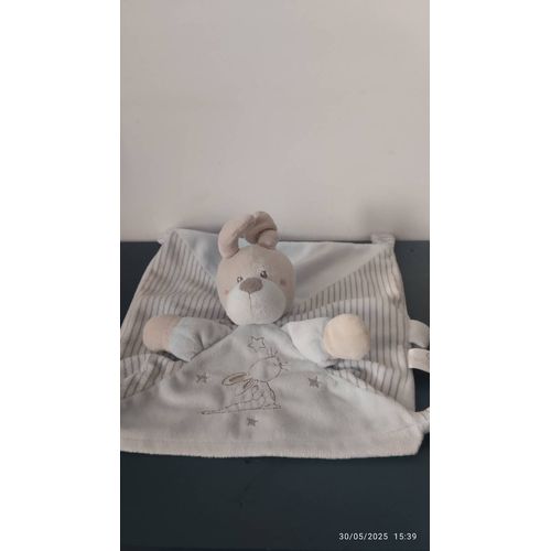 Doudou lapin bleu rayures marron simba toys