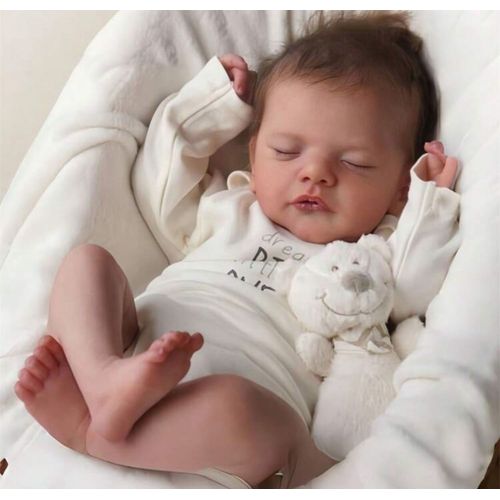 Poupée Reborn Garçon Bébé Endormi Nouveau-né Cheveux Bruns Réaliste 45cm