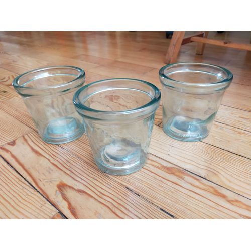 3 petits pots / vases en verre épais TBE