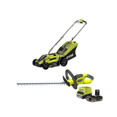 Pack RYOBI Tondeuse électrique 1300W 33cm RLM13E33S - Taille-haies 18V One+ OHT1845 - Batterie 2,0Ah et chargeur