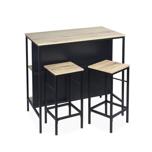 Table Haute Deux Tabourets Et Deux Étagères Décor Bois Et Métal Loft L 100 X P 60 X H 95cm