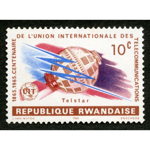 Timbre Non Oblitéré République Rwandaise, 1865-1965 Centenaire De L'union Internationale Des Télécommunications, Telstar, 10c