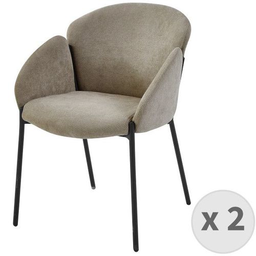 Candice-Chaise En Tissu Chevrons Marron Clair Et Pieds Métal Noir (X2)