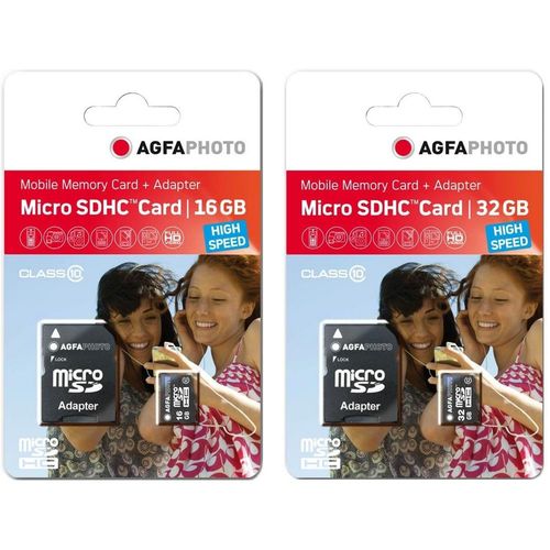 AgfaPhoto Pack 2 cartes mémoire microSDHC - Capacité totale 16GB + 32GB - Noir - Noir