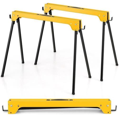 Lot de 2 Tréteaux Pliables Métalliques - COSTWAY - Charge 600 kg - Bras de Support Amovibles - Poignée Pratique