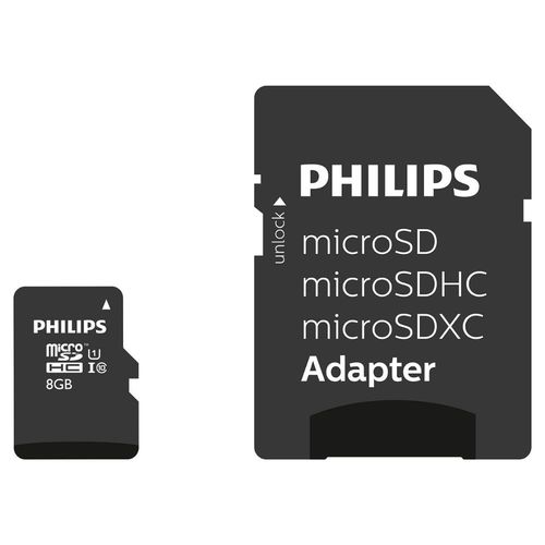 Philips MicroSDHC 8Go CL10 80mb/s UHS-I + Adaptateur au détail