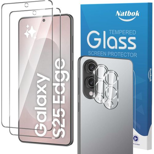 Verre Trempé Pour Samsung Galaxy S25 Edge 5g, 2+2 Pièces Protection D'écran Avec 2 Caméra Arrière Protecteur Pour Samsung S25 Edge 6.7""[Sans Bulles] Hd Transparent Verre, Facile[Trempe11366]