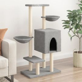 Arbre A Chat En Sisal Gris Clair 117 Cm | 2 Paniers, Plateformes Multi-Niveaux, Maison Integree, Durable Et Stable, Gain De Place, Pour Chat Adulte Et Chaton
