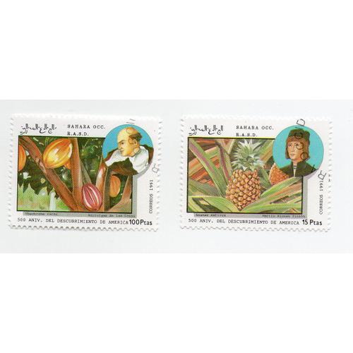 Sahara Occidental- Lot De 2 Timbres Oblitérés- 500ème Anniversaire De La Découverte De L' Amérique