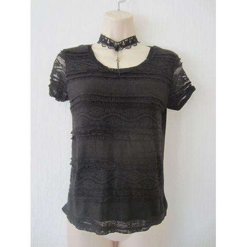 T-Shirt Noir En Dentelle In Extenso T 36