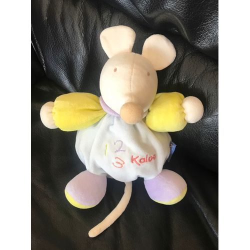 Souris Kaloo Doudou Boule 123 Bleu Jaune 21cm
