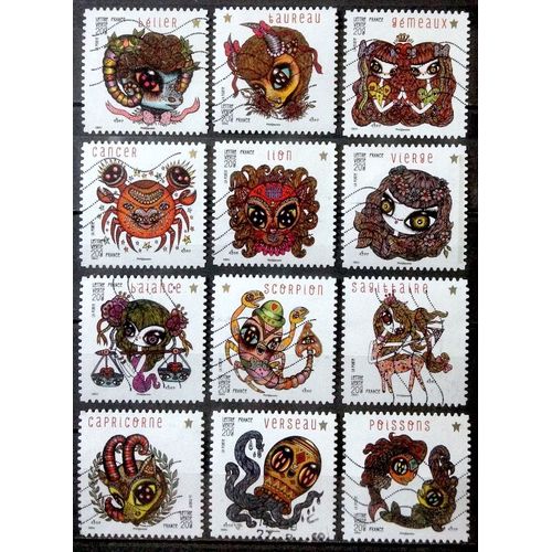 Série Féérie Astrologie - Animaux Du Zodiaque Stylisés 2014 - Très Jolis N° 941 942 943 944 945 946 947 948 949 950 951 952 Obl - Cote 7,20€ - France Année 2014 - Brn83 - N32230