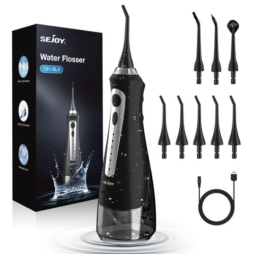 Hydropulseur Jet Dentaire Professionnel Sejoy, Irrigateur Oral Portable Et Rechargeable 230ml Ipx7 Étanche 5 Modes - Noir