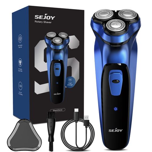 Rasoir Electrique Sejoy Hommes Sans Fil 3d Têtes Rotatives, Rechargeable Pop-Up Tondeuse Barbe Avec Écran Lcd, 1h Charge Rapide - Bleu