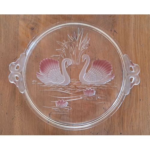 Plat Tarte Cristal Déco Cygnes 38cm Avec Poignées
