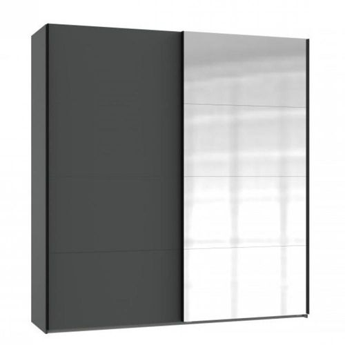 Armoire Coulissante Ronna 1 Porte Graphite 1 Porte Miroir Poignées Noires Largeur 135 Cm