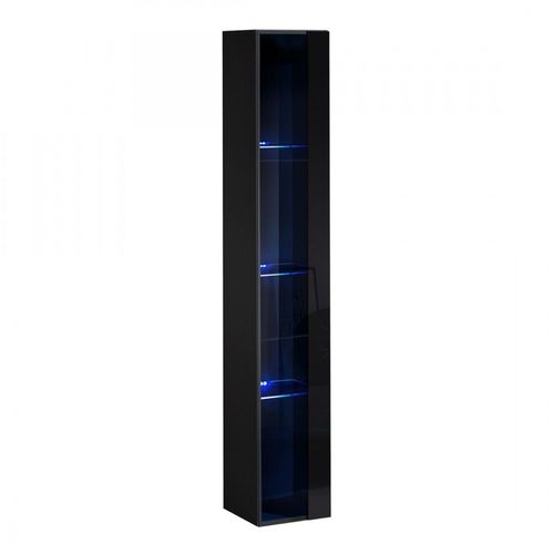 Vitrine Suspendue Noire Avec 1 Porte Vitrée Et Éclairage Led Inclus. Collection Switch.