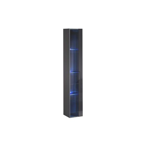 Vitrine Suspendue Grise Avec 1 Porte Vitrée Et Éclairage Led Inclus. Collection Switch.
