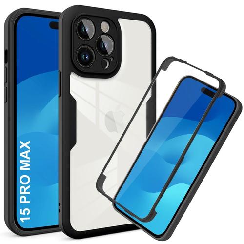 Coque Pour Iphone 15 Pro Max Protection Intégrale Avant Tpu Souple Et Arrière Pc Rigide- Noir - E.F.Connection