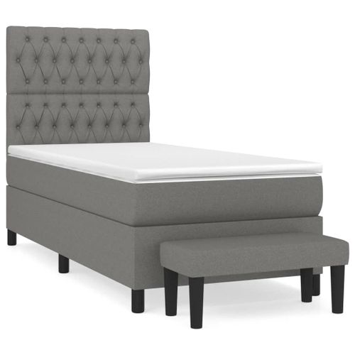 Vidaxl Lit À Sommier Tapissier Avec Matelas Gris Foncé 100x200cm Tissu